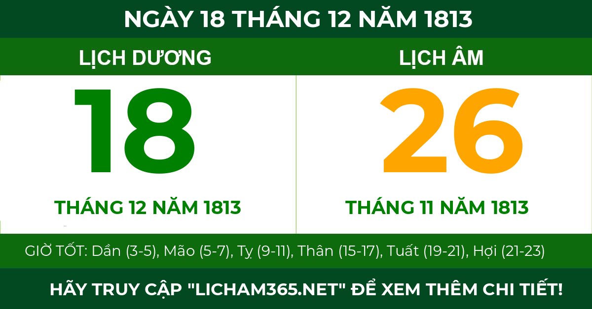 lịch âm ngày 18 tháng 12 năm 1813