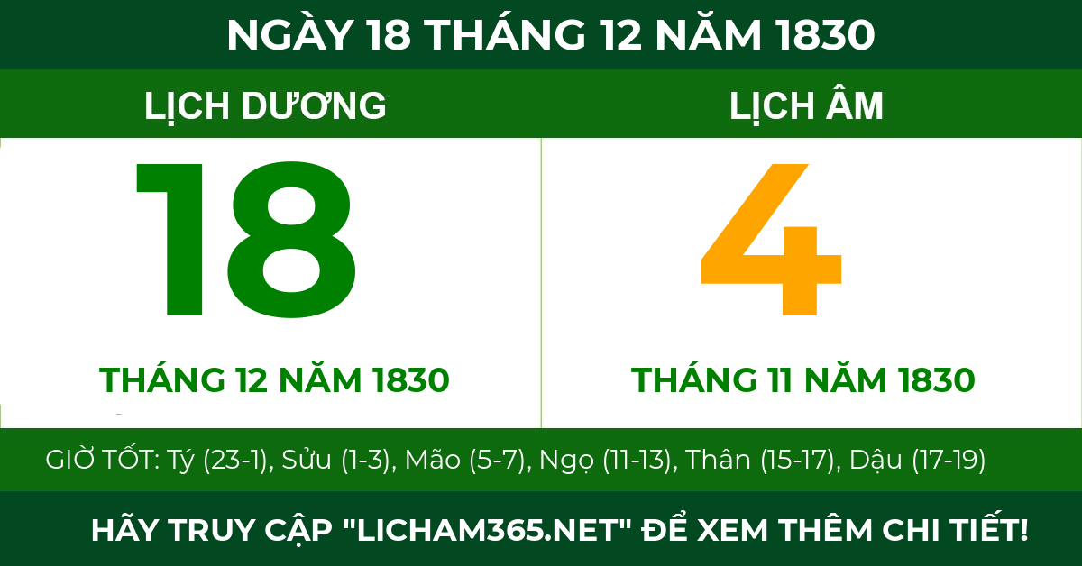 lịch âm ngày 18 tháng 12 năm 1830