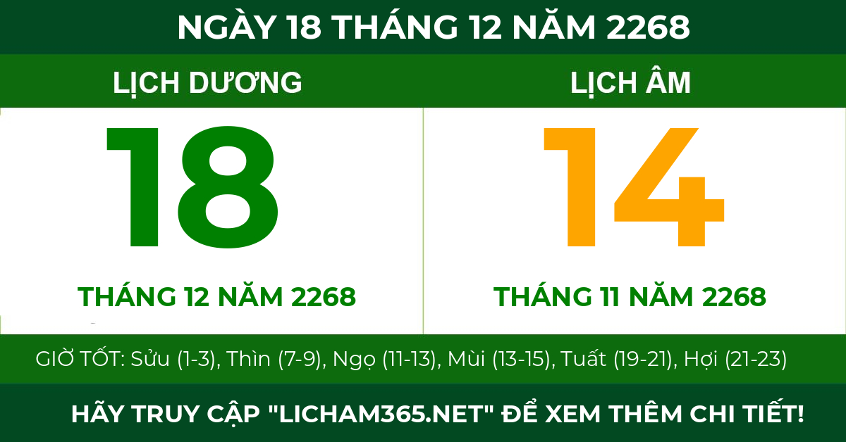 lịch âm ngày 18 tháng 12 năm 2268