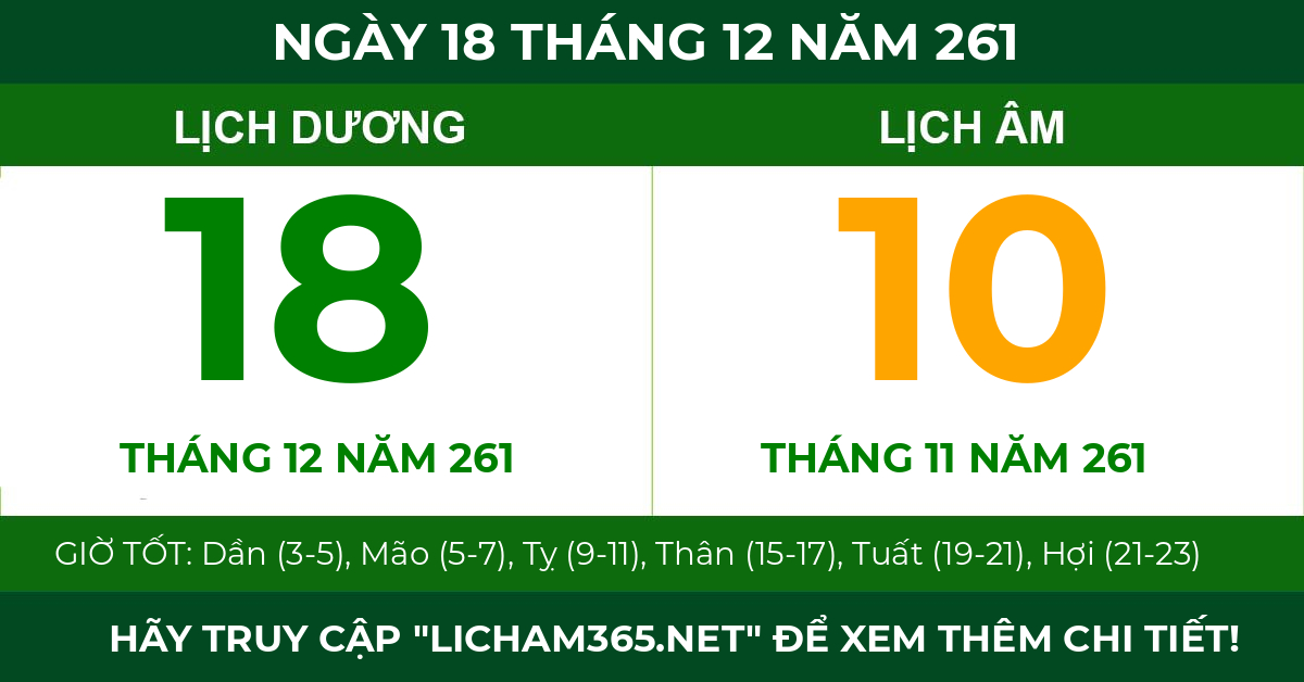 lịch âm ngày 18 tháng 12 năm 261