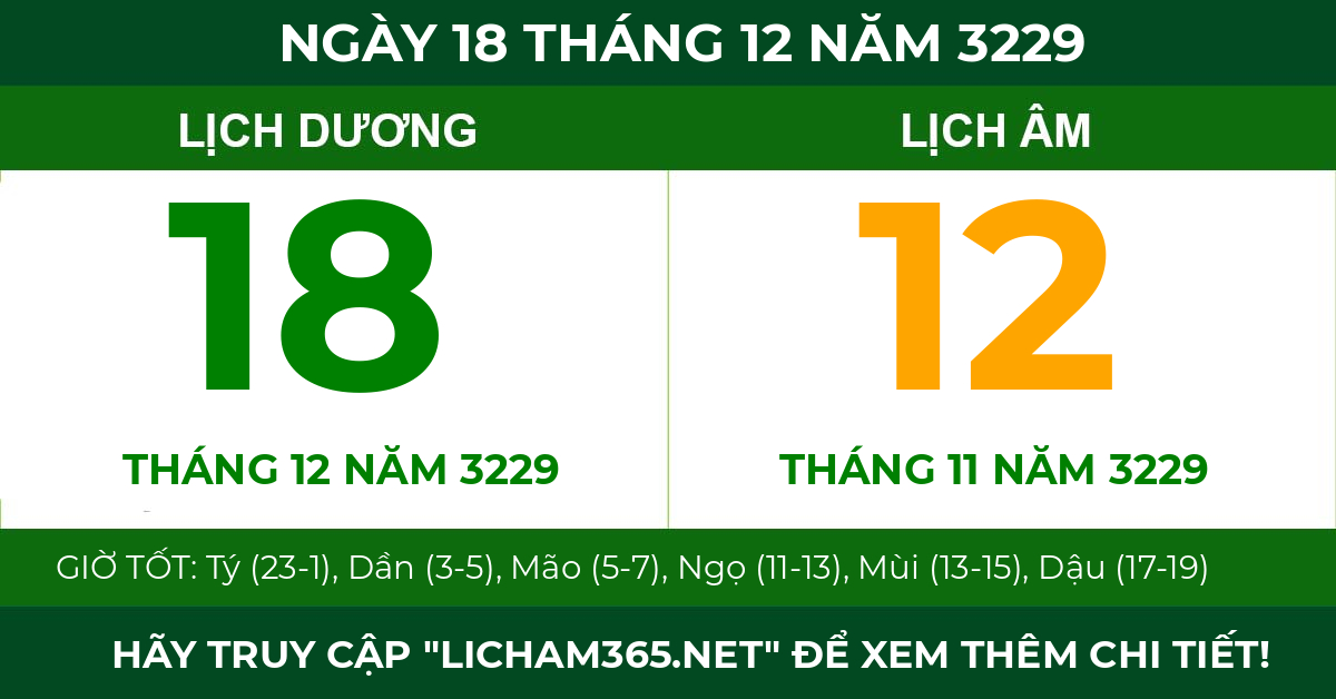 lịch âm ngày 18 tháng 12 năm 3229