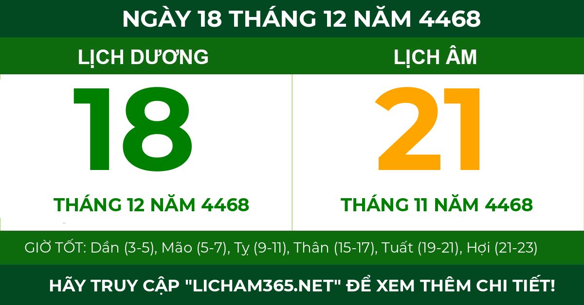 lịch âm ngày 18 tháng 12 năm 4468