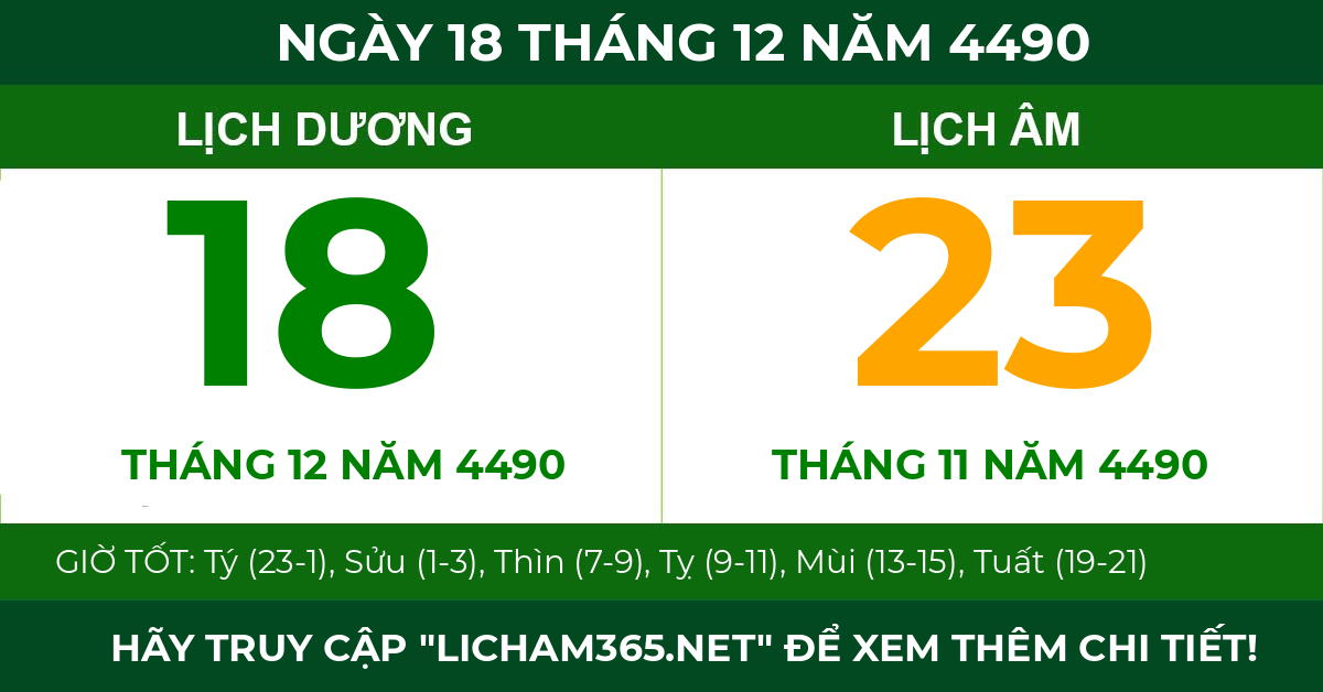 lịch âm ngày 18 tháng 12 năm 4490