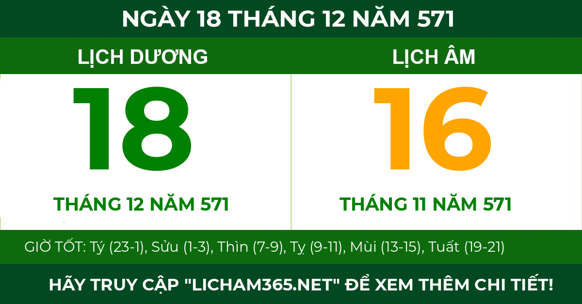 lịch âm ngày 18 tháng 12 năm 571