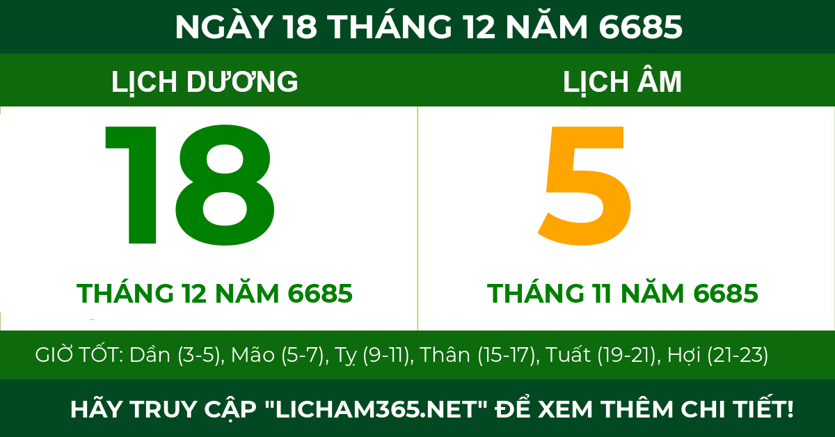 lịch âm ngày 18 tháng 12 năm 6685