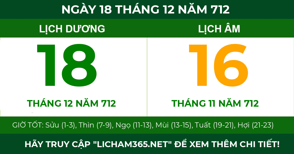 lịch âm ngày 18 tháng 12 năm 712