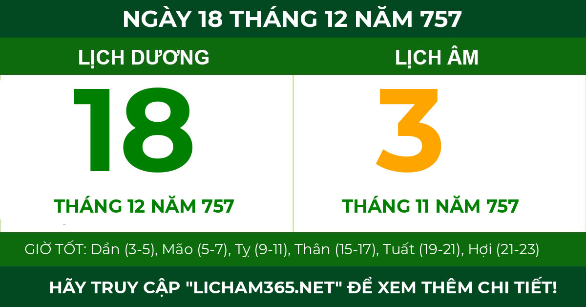 lịch âm ngày 18 tháng 12 năm 757