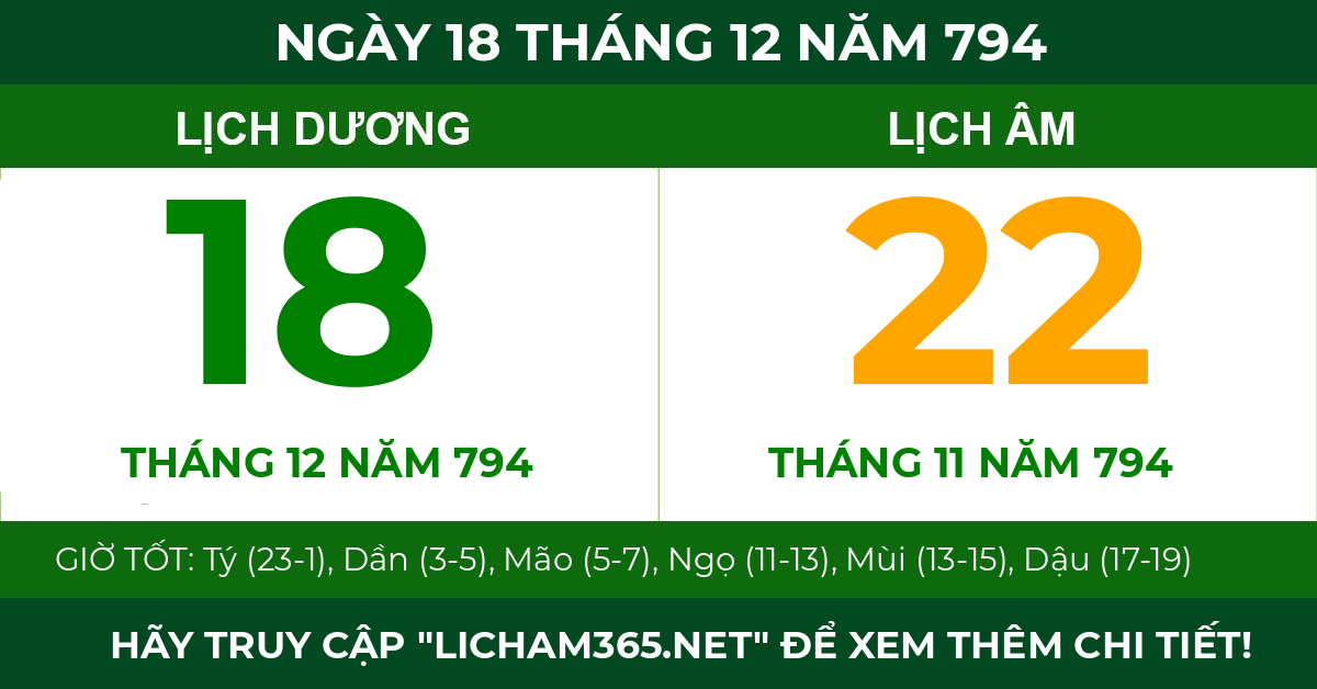 lịch âm ngày 18 tháng 12 năm 794