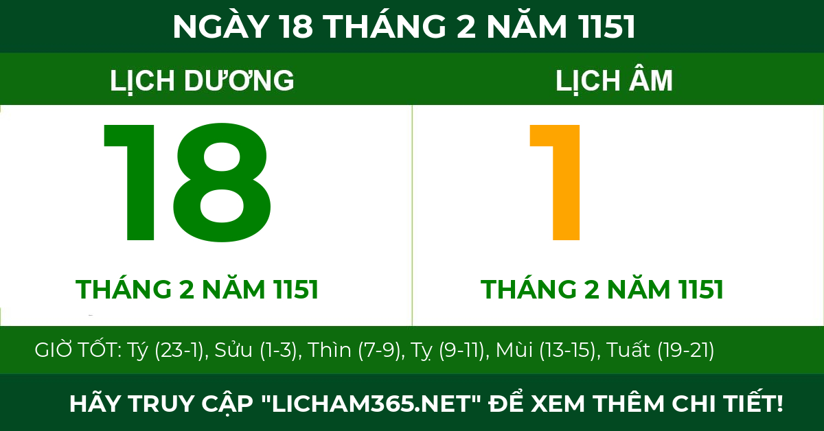 lịch âm ngày 18 tháng 2 năm 1151