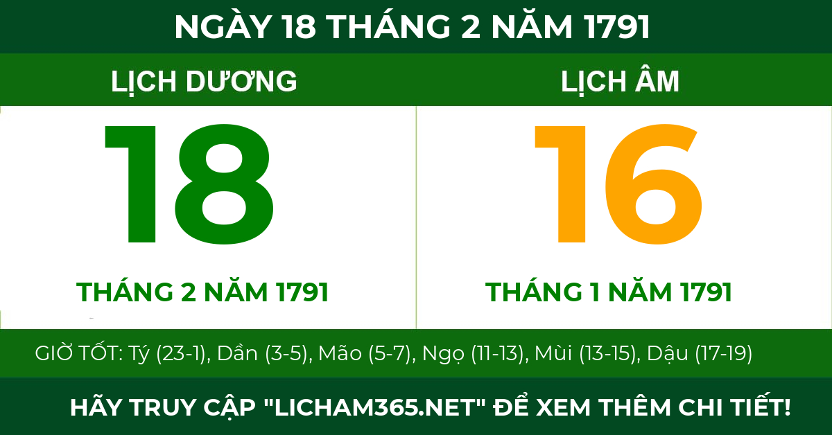 lịch âm ngày 18 tháng 2 năm 1791
