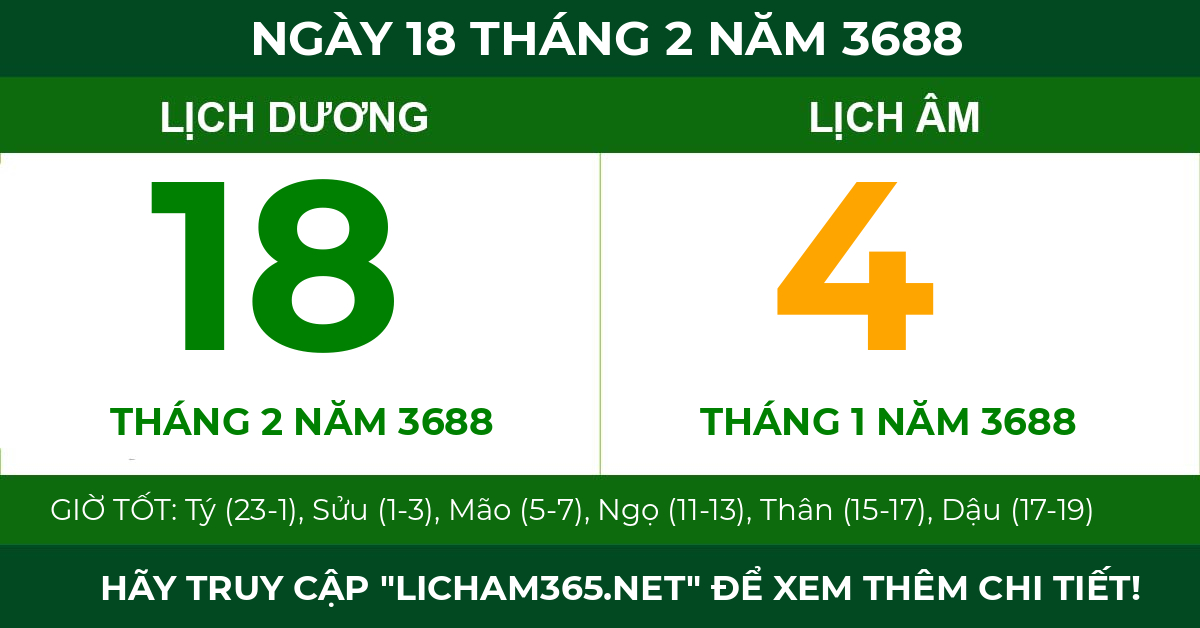 lịch âm ngày 18 tháng 2 năm 3688