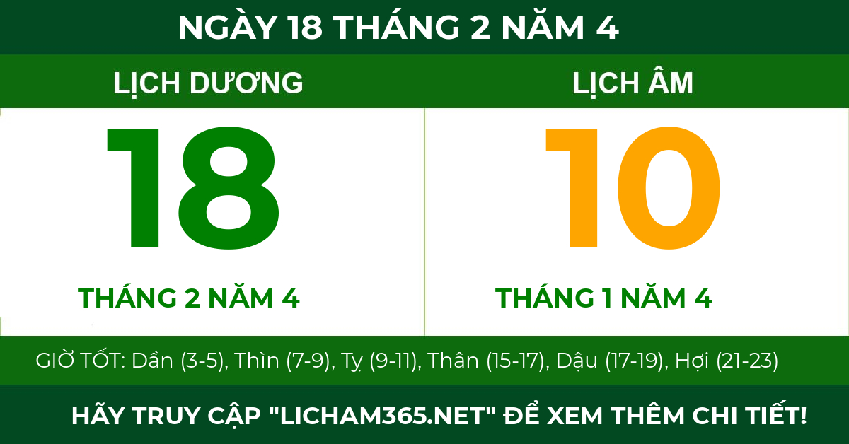 lịch âm ngày 18 tháng 2 năm 4