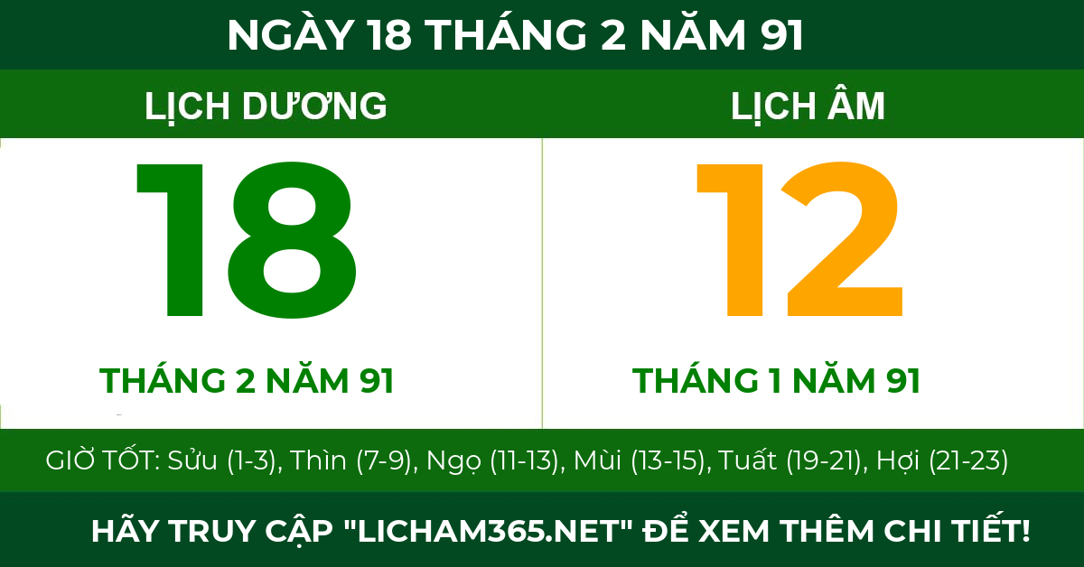 lịch âm ngày 18 tháng 2 năm 91
