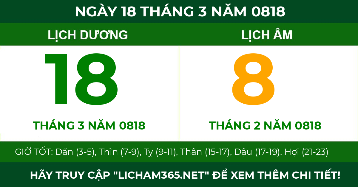lịch âm ngày 18 tháng 3 năm 0818