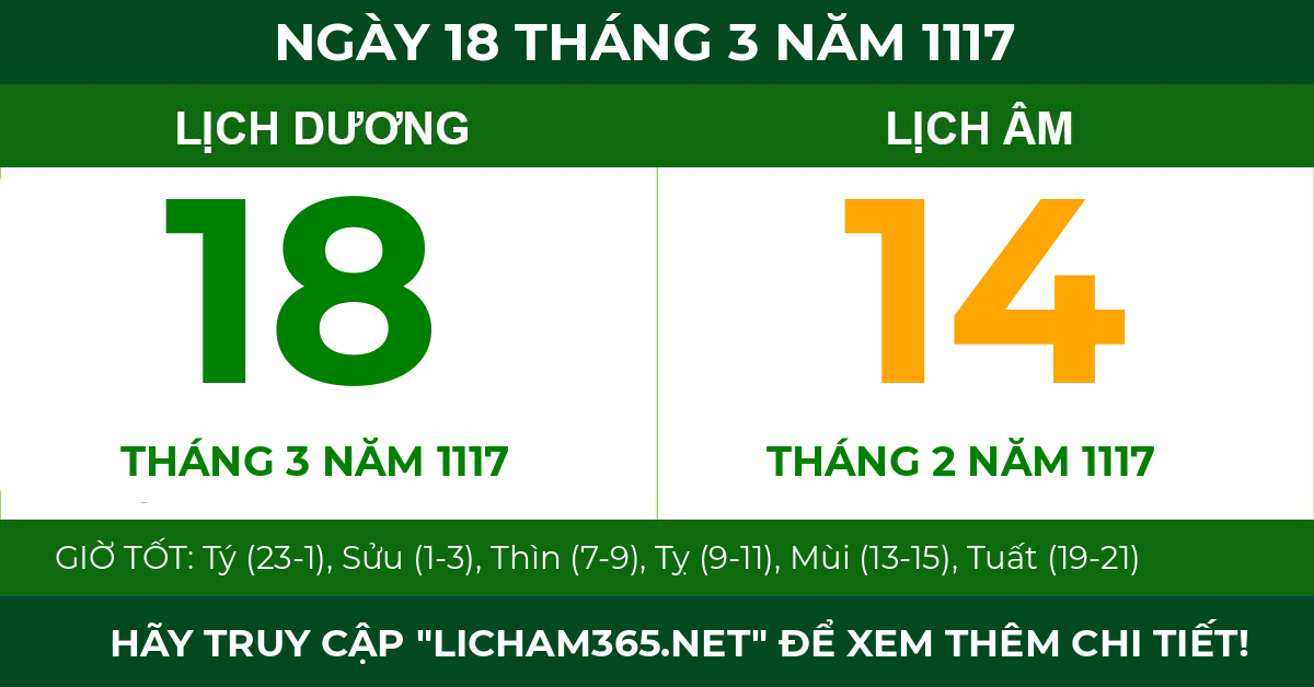 lịch âm ngày 18 tháng 3 năm 1117