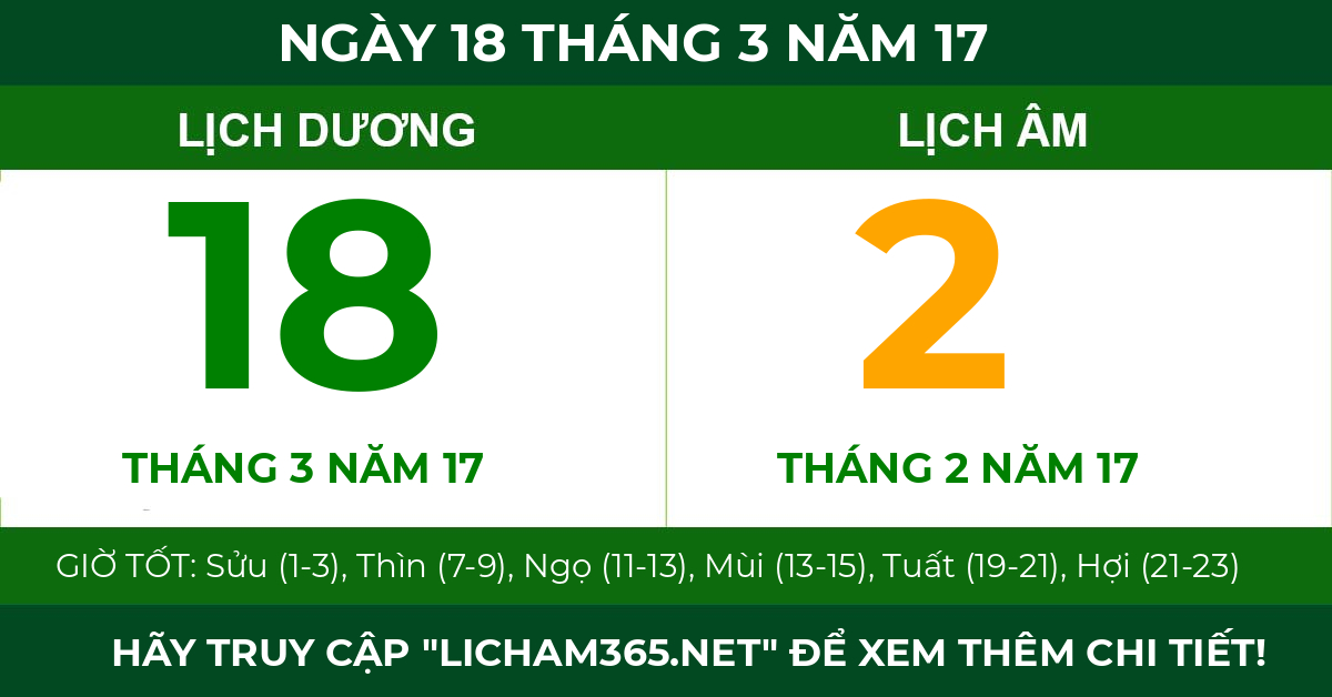 lịch âm ngày 18 tháng 3 năm 17
