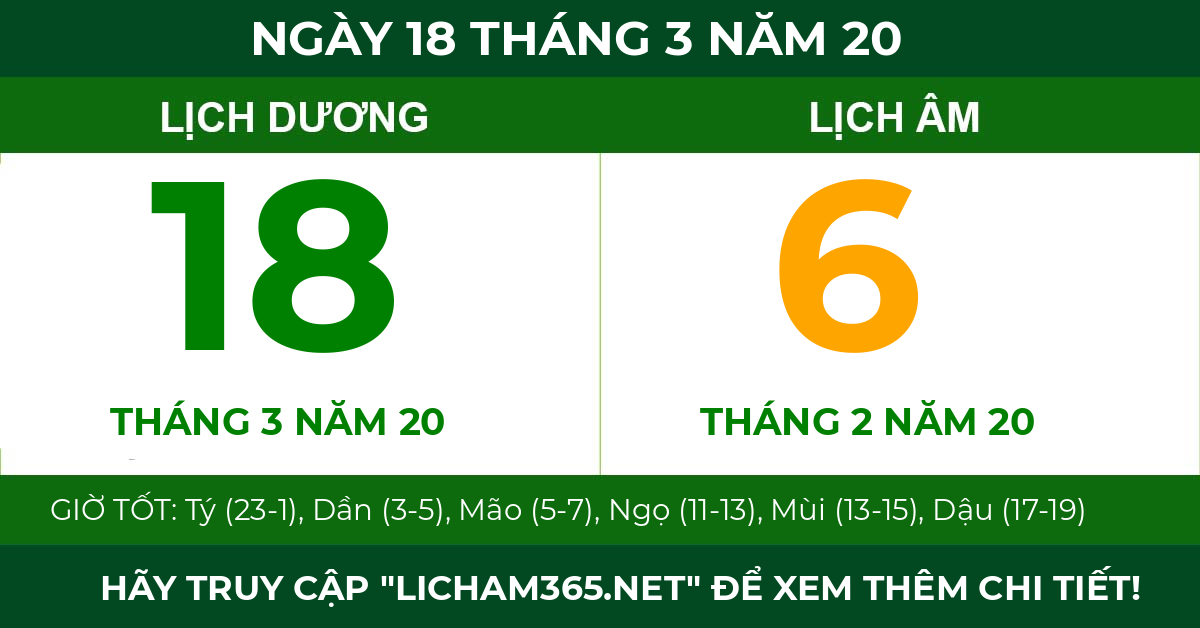 lịch âm ngày 18 tháng 3 năm 20