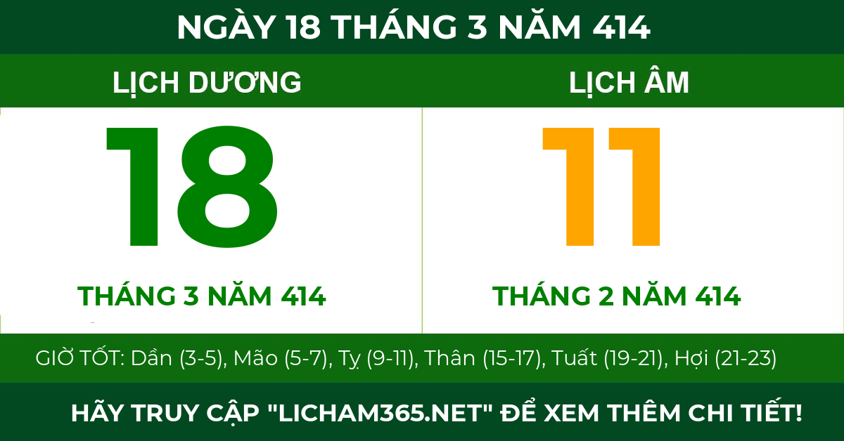 lịch âm ngày 18 tháng 3 năm 414