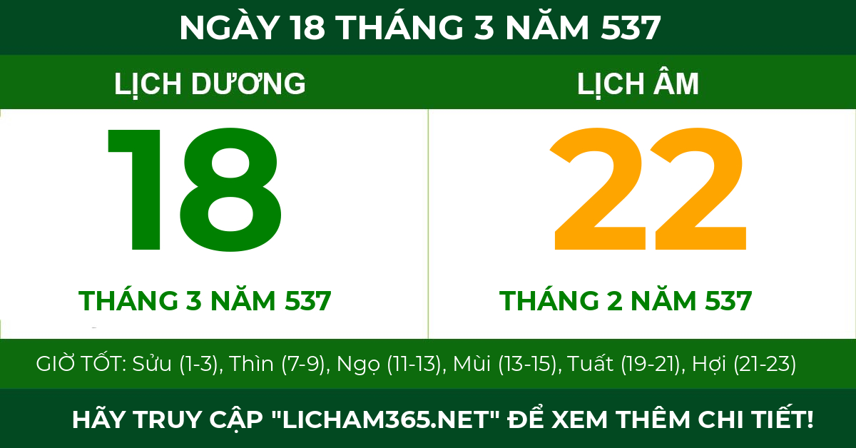 lịch âm ngày 18 tháng 3 năm 537