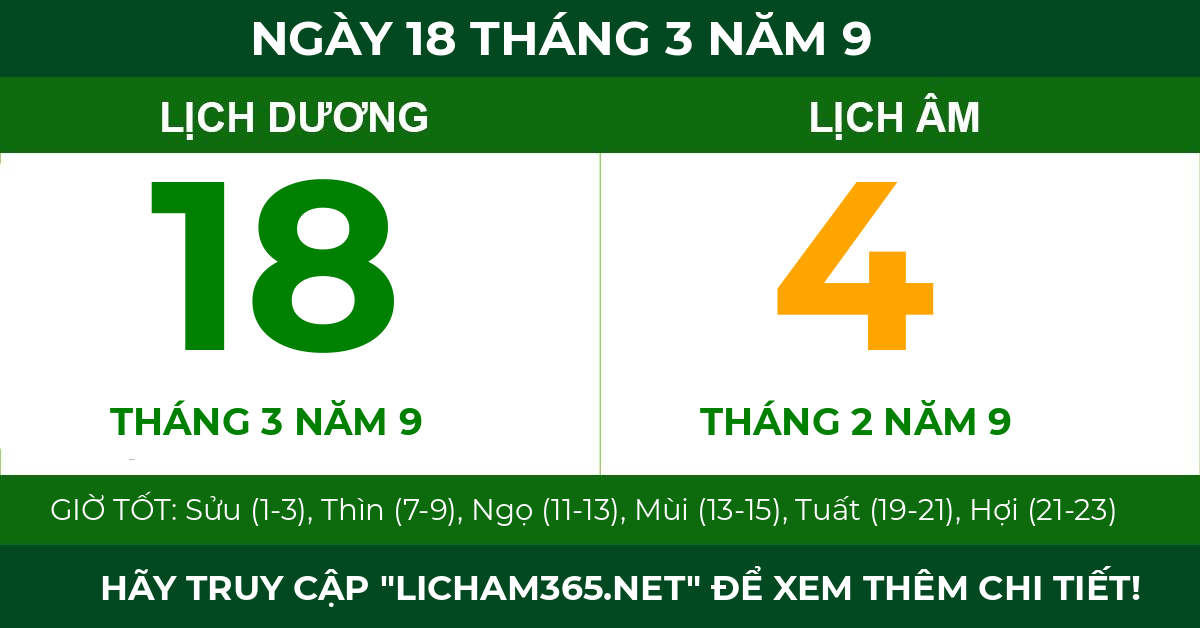lịch âm ngày 18 tháng 3 năm 9