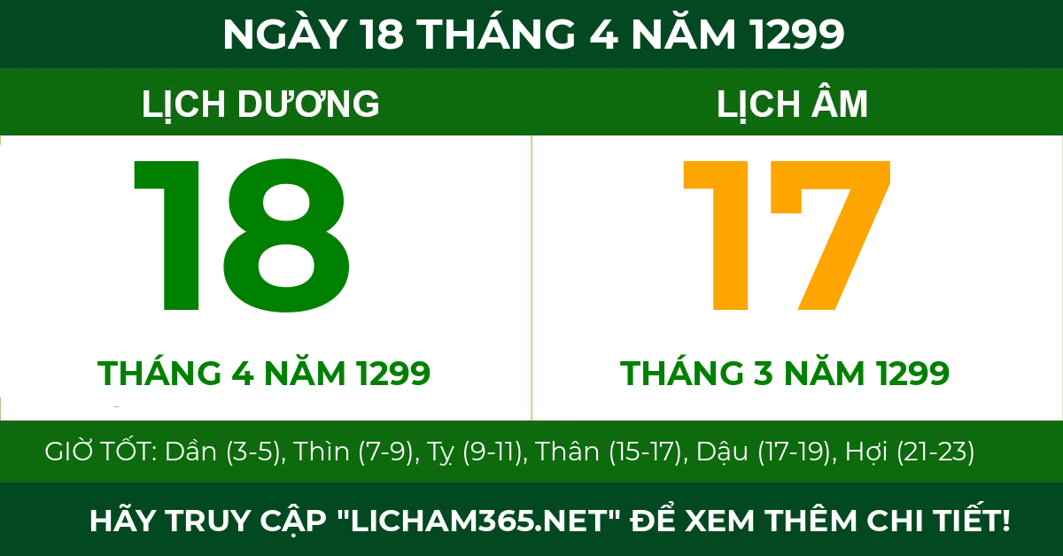 lịch âm ngày 18 tháng 4 năm 1299