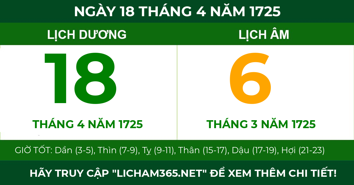 lịch âm ngày 18 tháng 4 năm 1725
