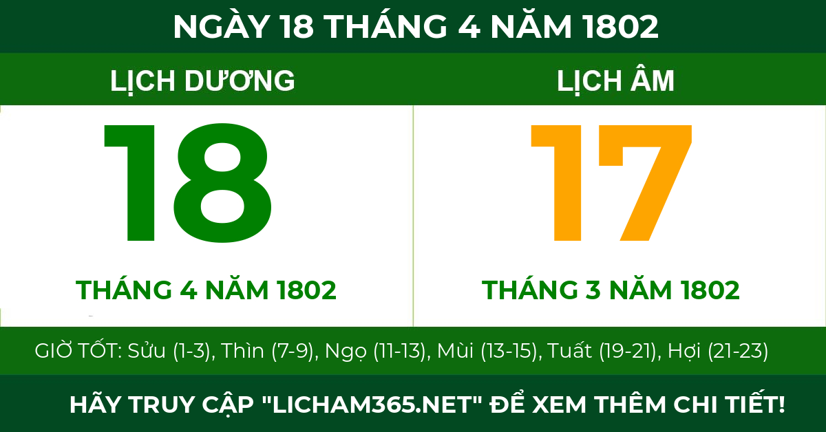 lịch âm ngày 18 tháng 4 năm 1802
