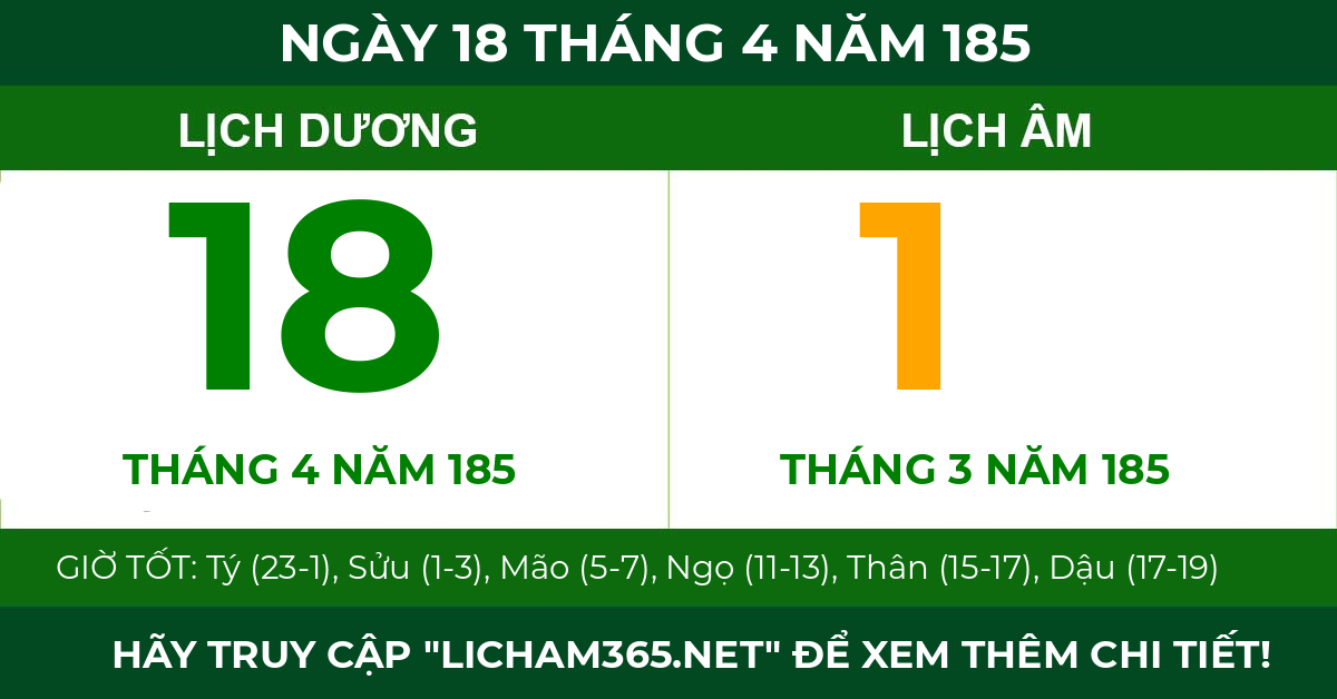 lịch âm ngày 18 tháng 4 năm 185