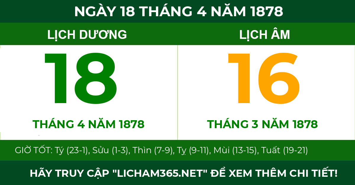 lịch âm ngày 18 tháng 4 năm 1878
