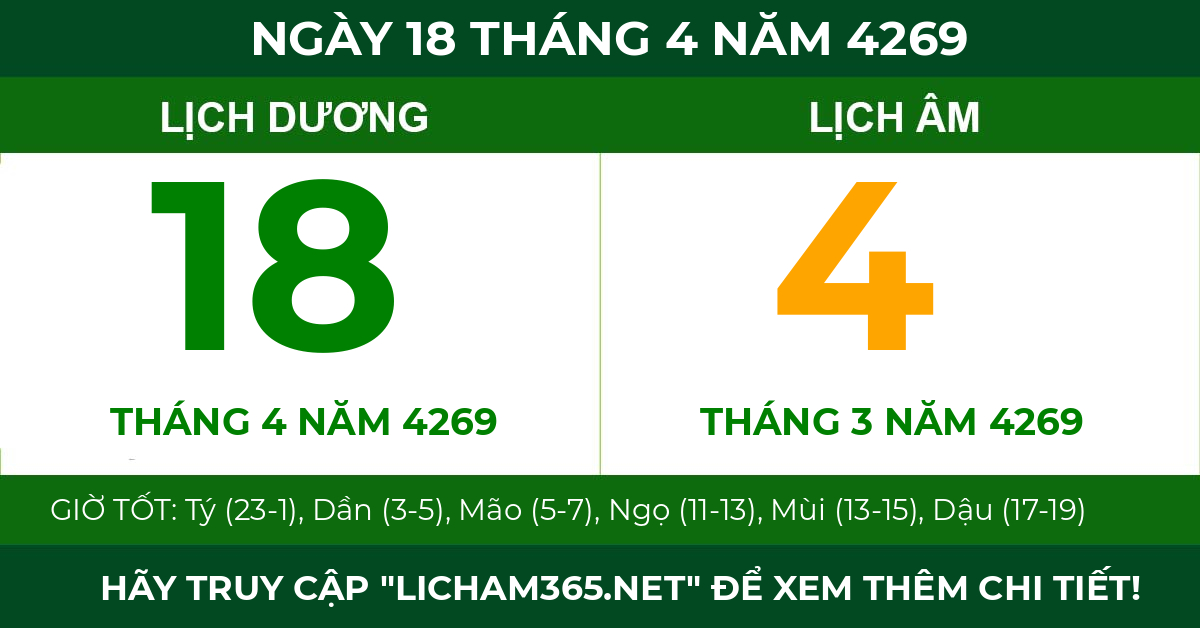 lịch âm ngày 18 tháng 4 năm 4269