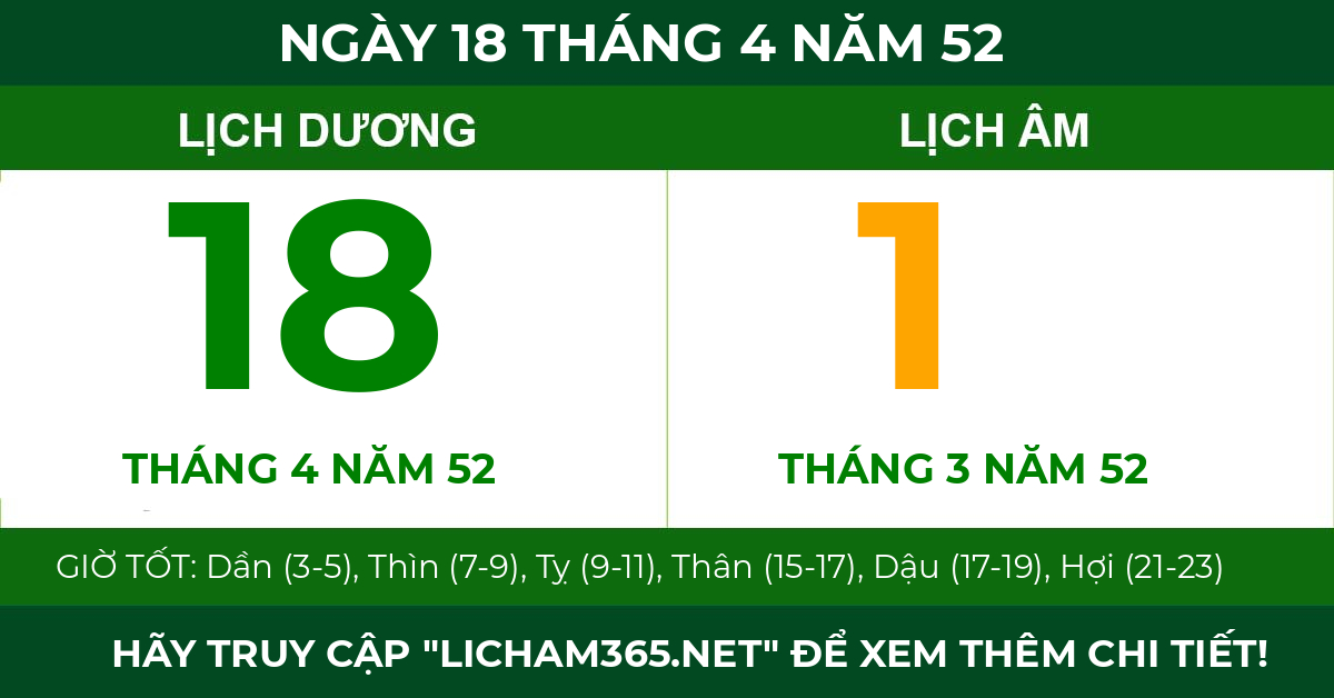 lịch âm ngày 18 tháng 4 năm 52