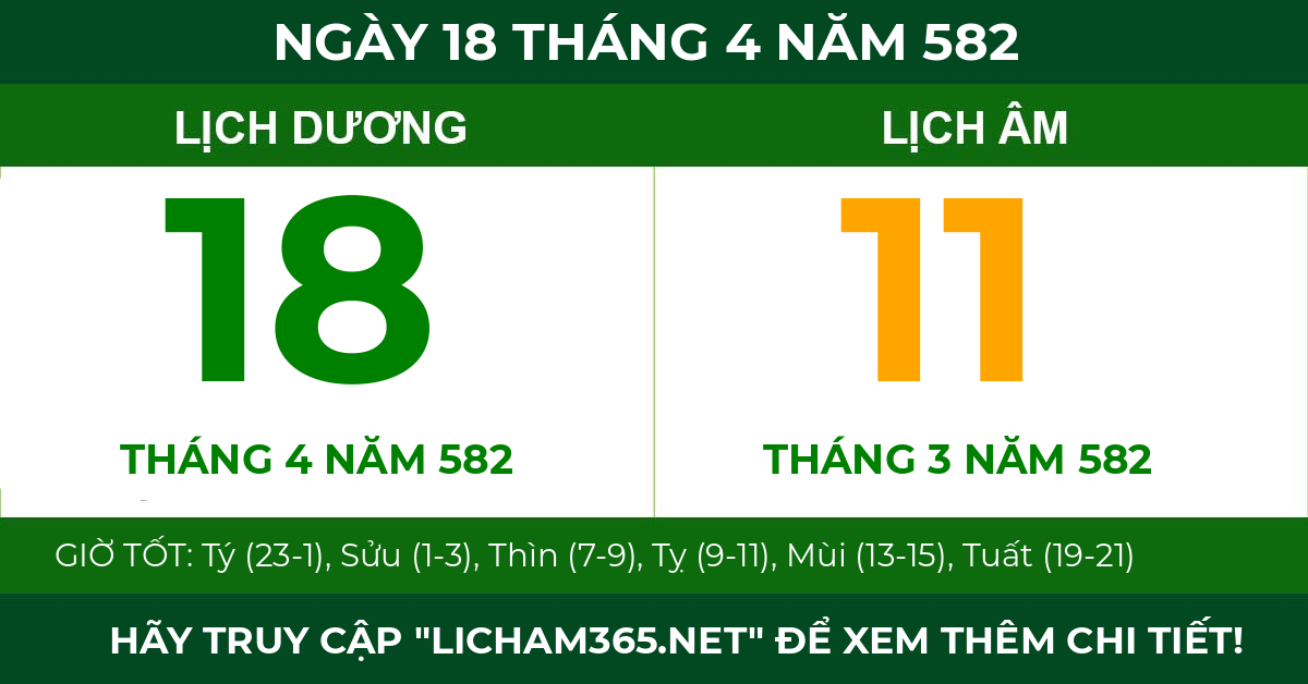 lịch âm ngày 18 tháng 4 năm 582