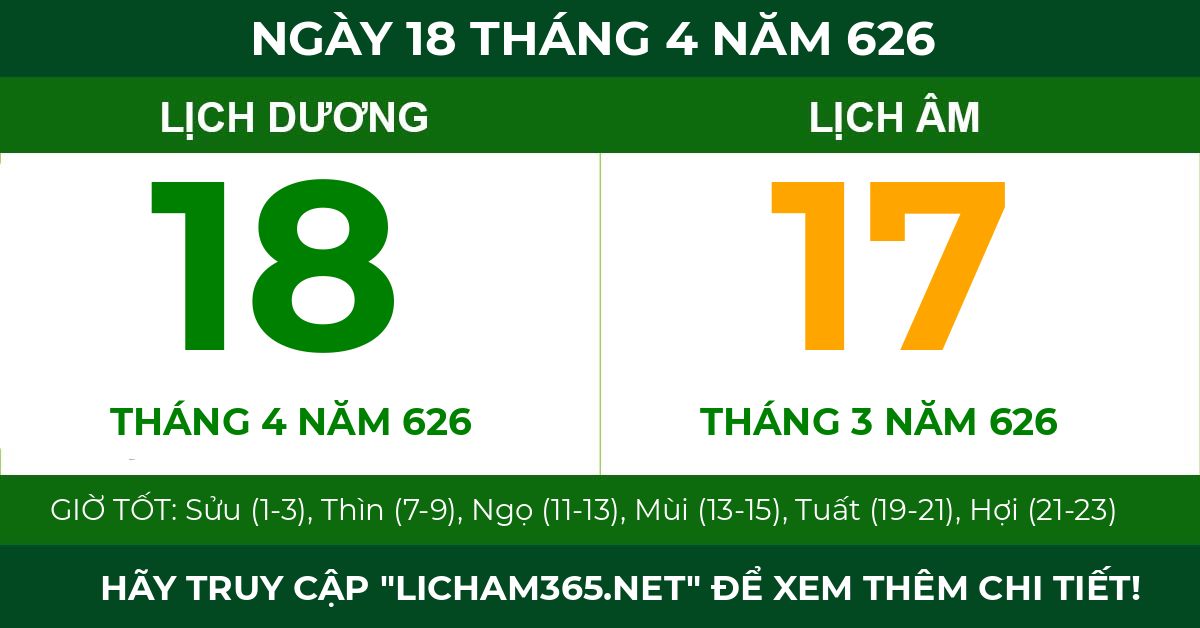 lịch âm ngày 18 tháng 4 năm 626
