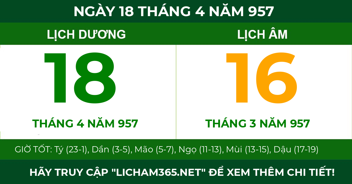 lịch âm ngày 18 tháng 4 năm 957