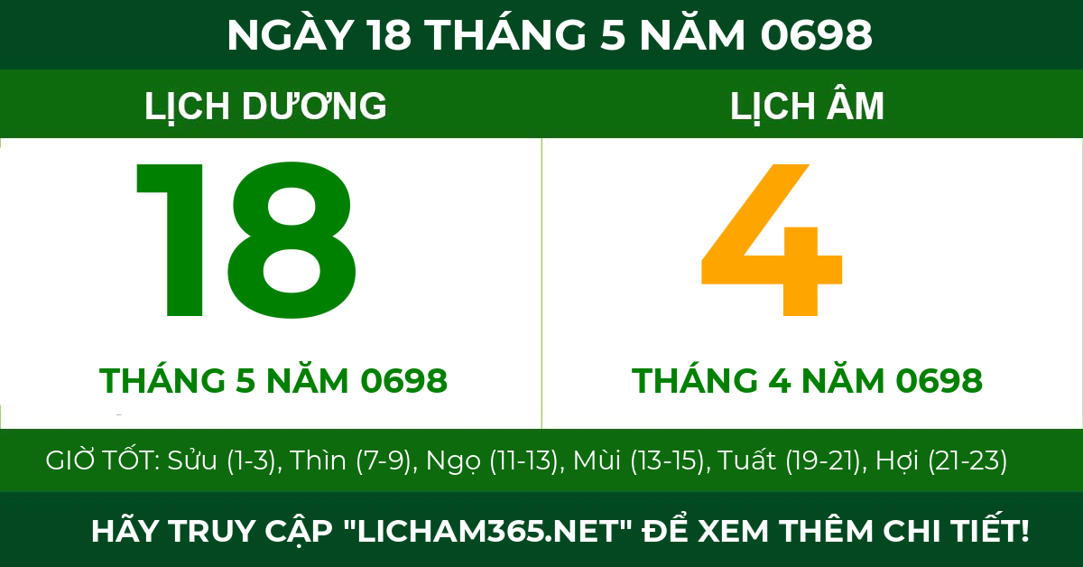 lịch âm ngày 18 tháng 5 năm 0698