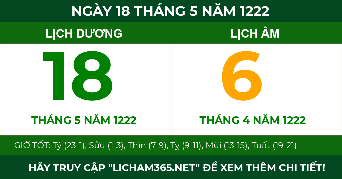 lịch âm ngày 18 tháng 5 năm 1222