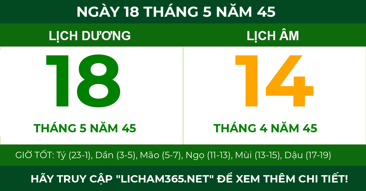 lịch âm ngày 18 tháng 5 năm 45