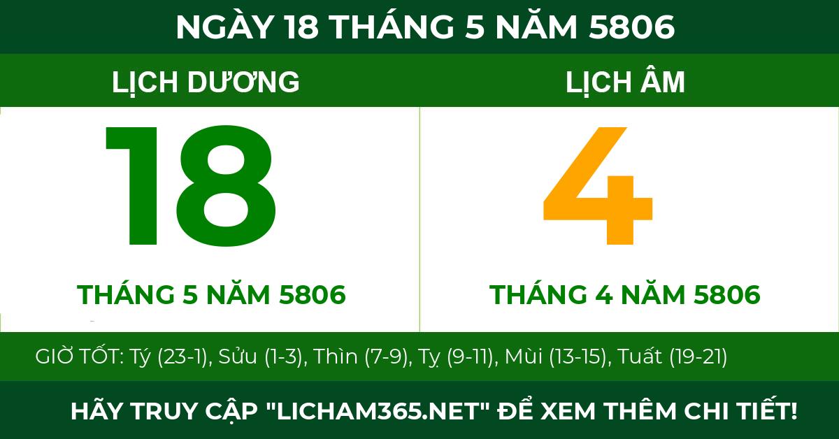 lịch âm ngày 18 tháng 5 năm 5806