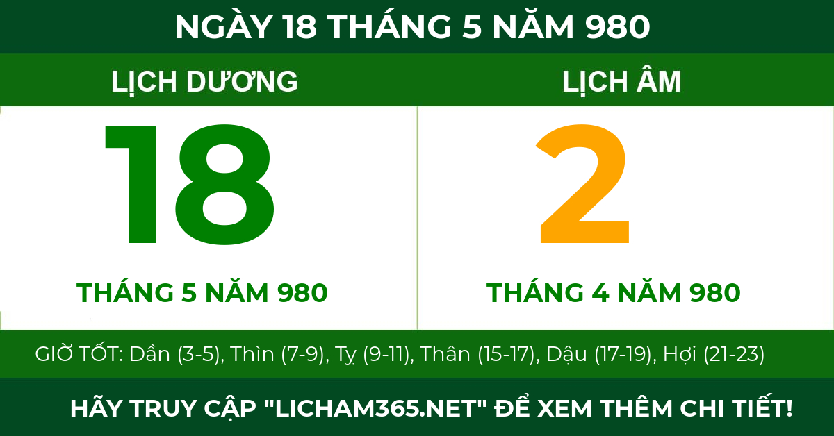 lịch âm ngày 18 tháng 5 năm 980