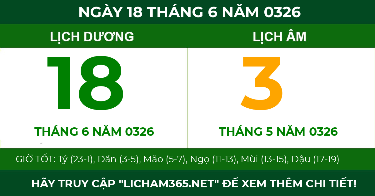 lịch âm ngày 18 tháng 6 năm 0326