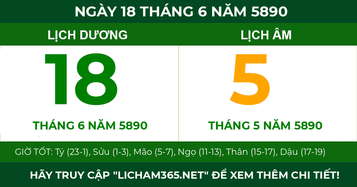 lịch âm ngày 18 tháng 6 năm 5890