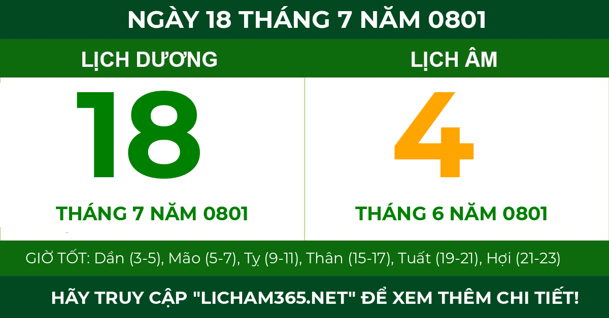 lịch âm ngày 18 tháng 7 năm 0801