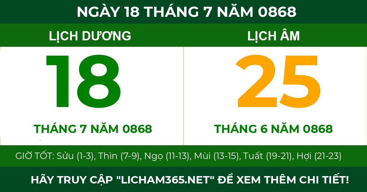 lịch âm ngày 18 tháng 7 năm 0868