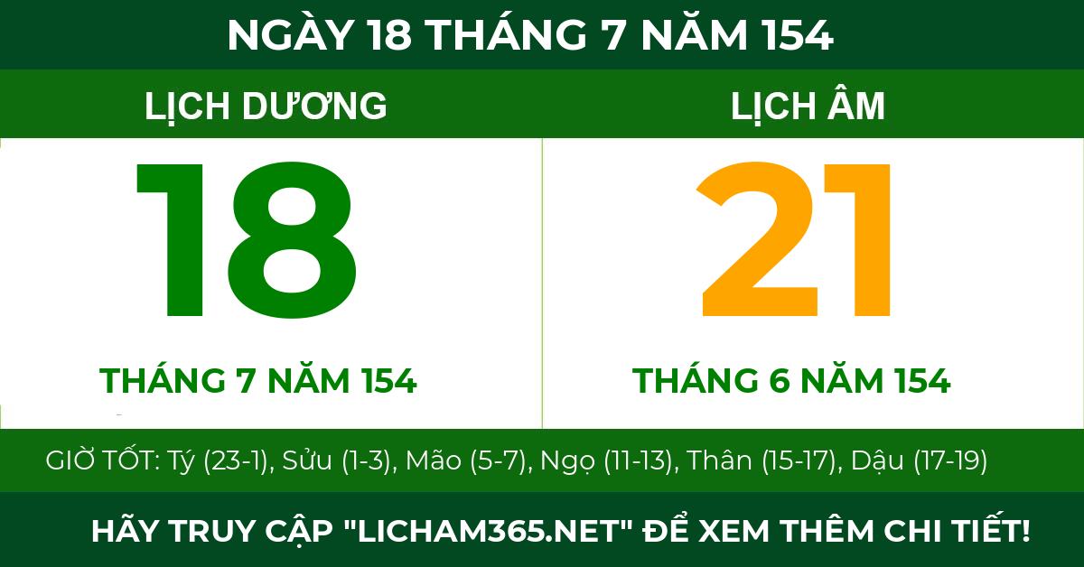 lịch âm ngày 18 tháng 7 năm 154