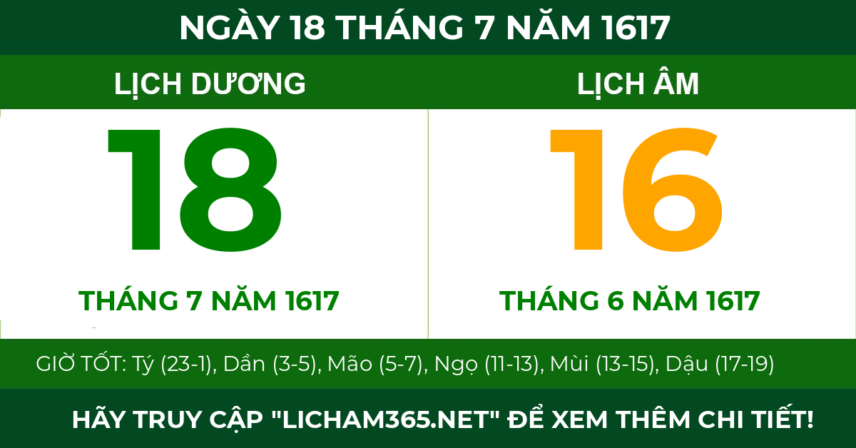 lịch âm ngày 18 tháng 7 năm 1617