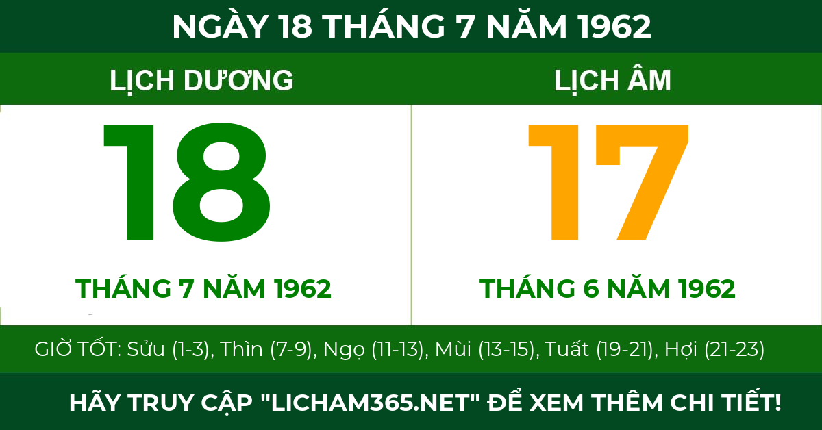 lịch âm ngày 18 tháng 7 năm 1962
