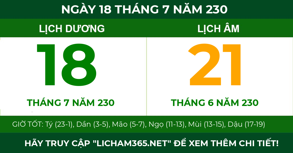 lịch âm ngày 18 tháng 7 năm 230