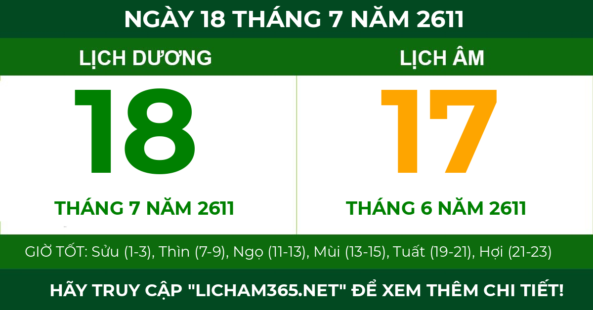 lịch âm ngày 18 tháng 7 năm 2611
