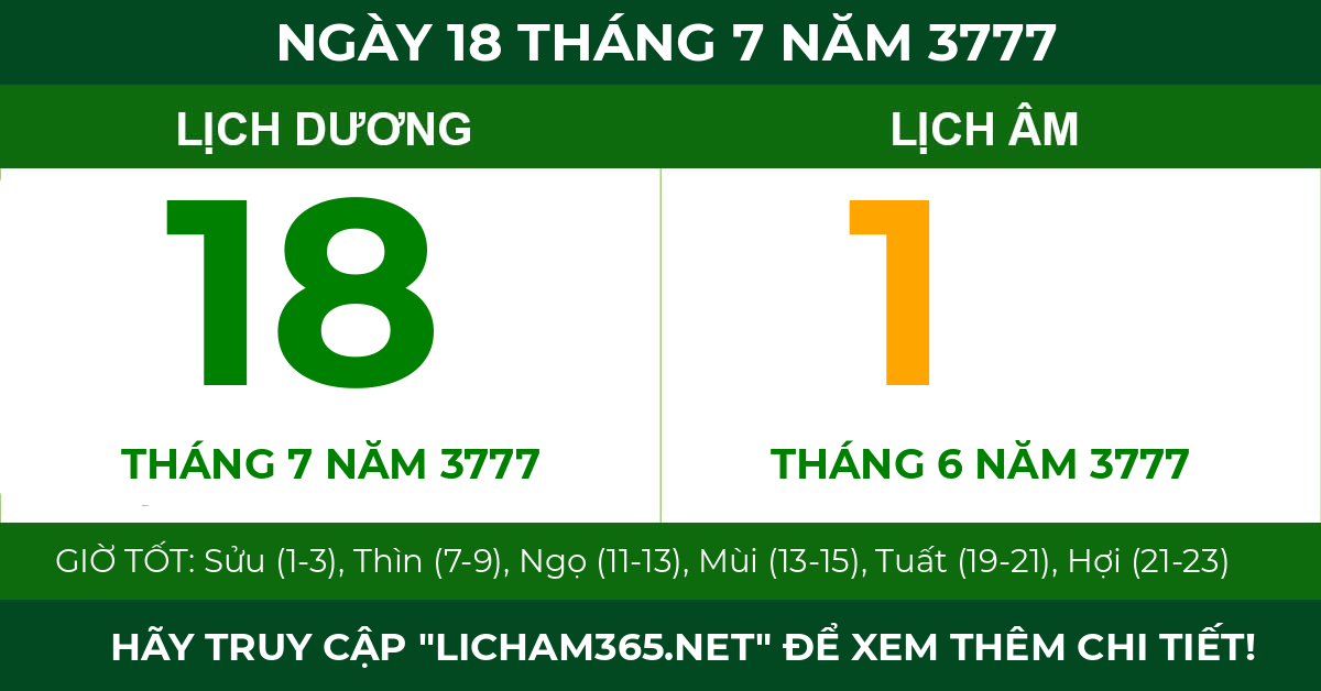 lịch âm ngày 18 tháng 7 năm 3777
