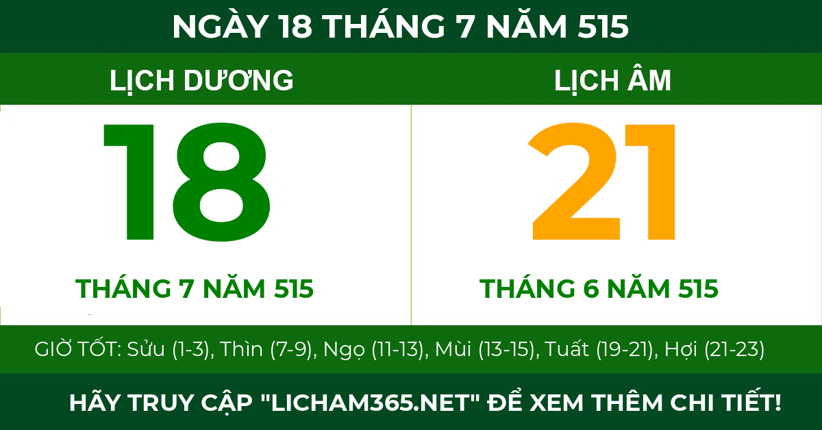 lịch âm ngày 18 tháng 7 năm 515